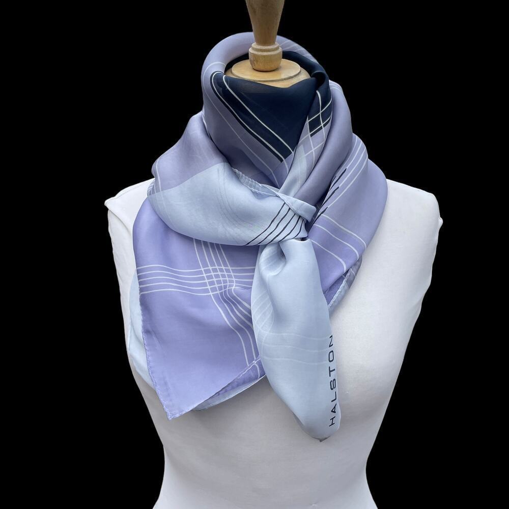 Halston Blue/Purple Geometric Pattern Signed Scarf - image 3
